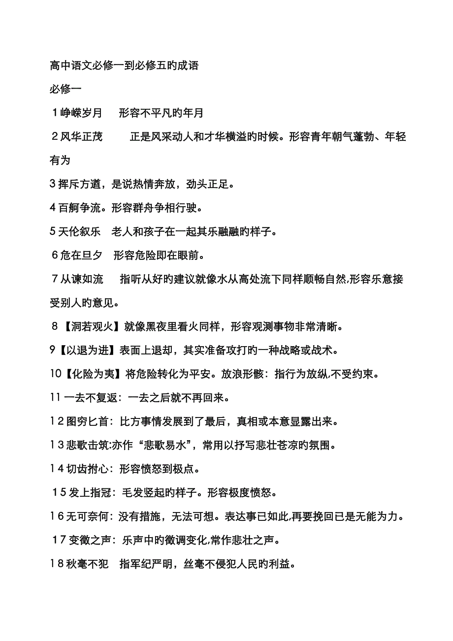 高中语文必修一到必修五的成语_第1页