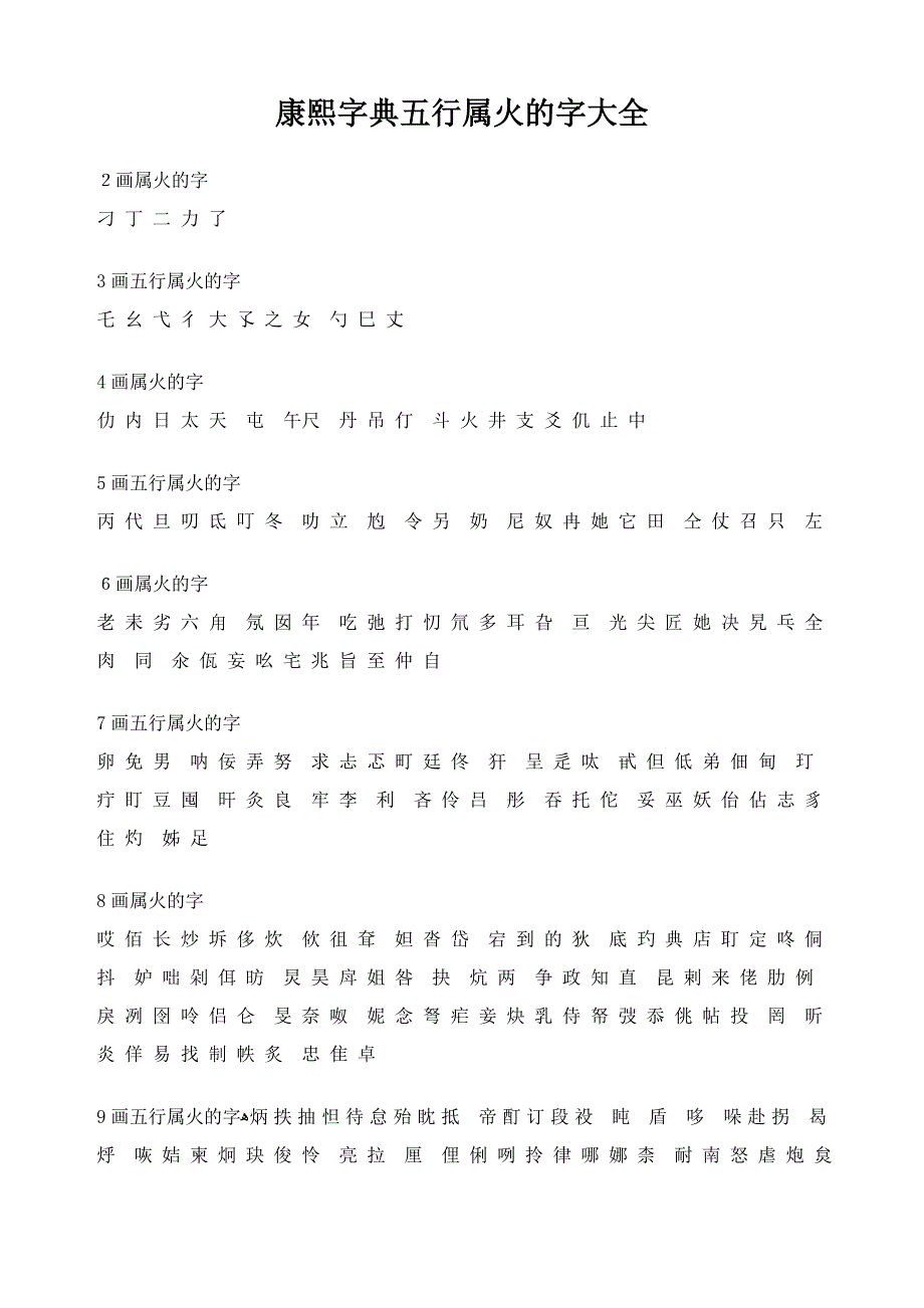 康熙字典之五行属火的字大全_第1页
