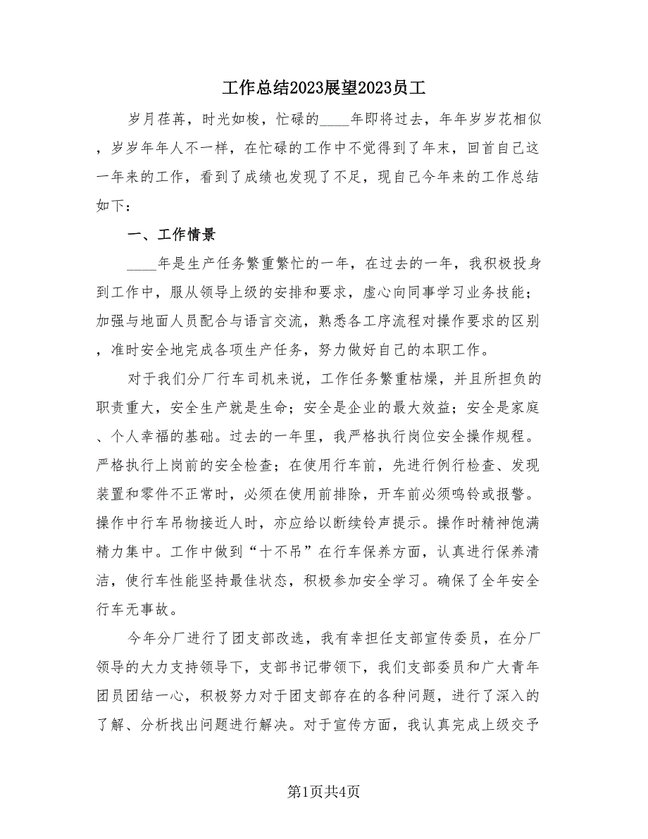 工作总结2023展望2023员工（2篇）.doc_第1页