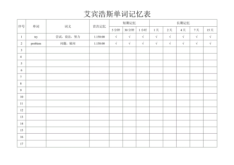 艾宾浩斯记忆法单词记忆表_第1页