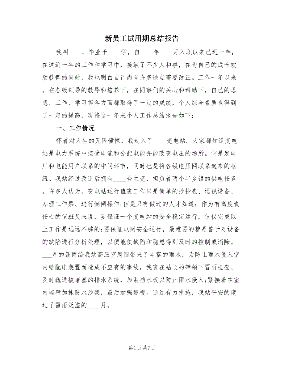 新员工试用期总结报告（2篇）.doc_第1页